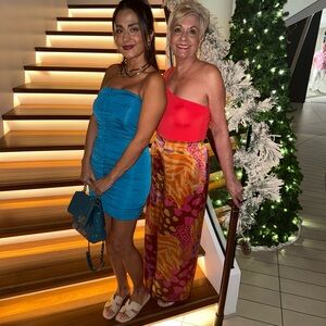 bebe Strapless Teal Dress